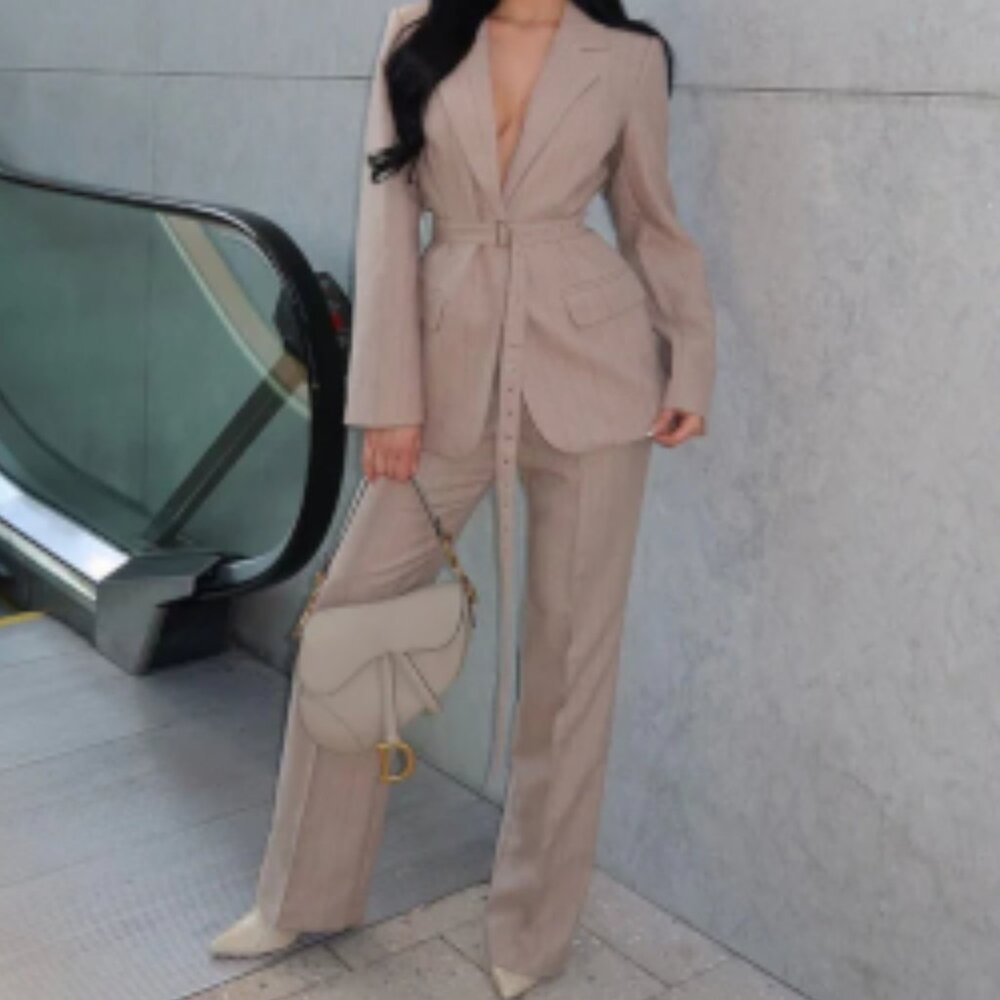 Officially Here Blazer Pinstripe Pant Suit Set - Khaki XL 15 Fashionnova
